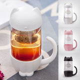 Cute Cat Glass Tea Mug With Little Fish Infuser
