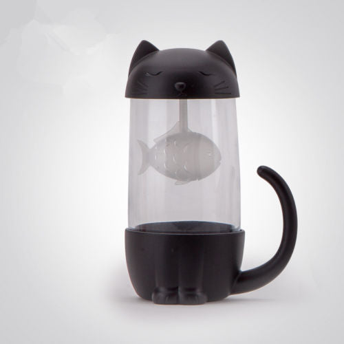 Cute Cat Glass Tea Mug With Little Fish Infuser Cute Cat Glass Tea Mug With Little Fish Infuser