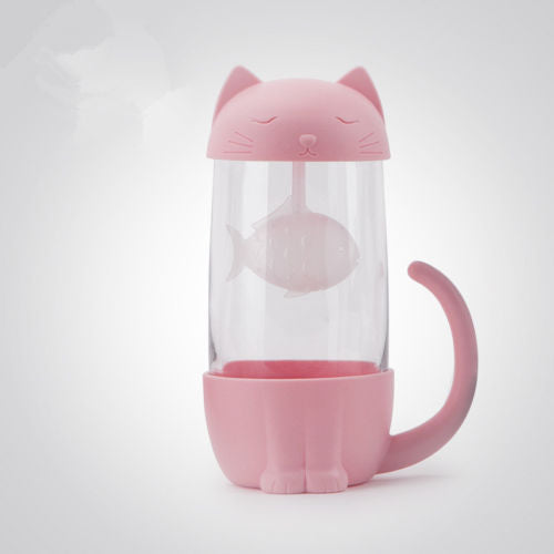 Cute Cat Glass Tea Mug With Little Fish Infuser Cute Cat Glass Tea Mug With Little Fish Infuser